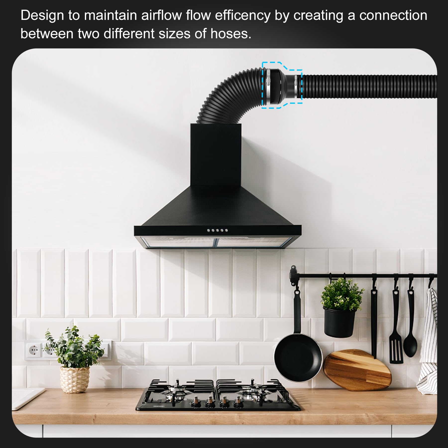 Duct Reducter 6 to 4 Air Ducting Reducer Increaser Air Duct Adapter or Round Metal Pipe Reducer for Bathroom Kitchen Ventilation Systems - Black