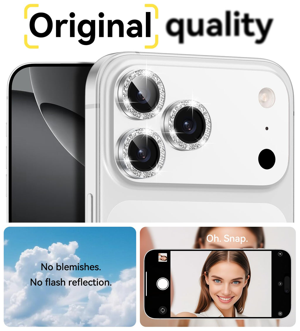 Matekxy Glitter Camera-Lens Protector for iPhone-16 Pro-Max - 16 Pro Anti-Scratch Tempered Glass with Aluminum Edging, Cute Girly Metal Individual Bling Ring Cover for Women, Black Titanium