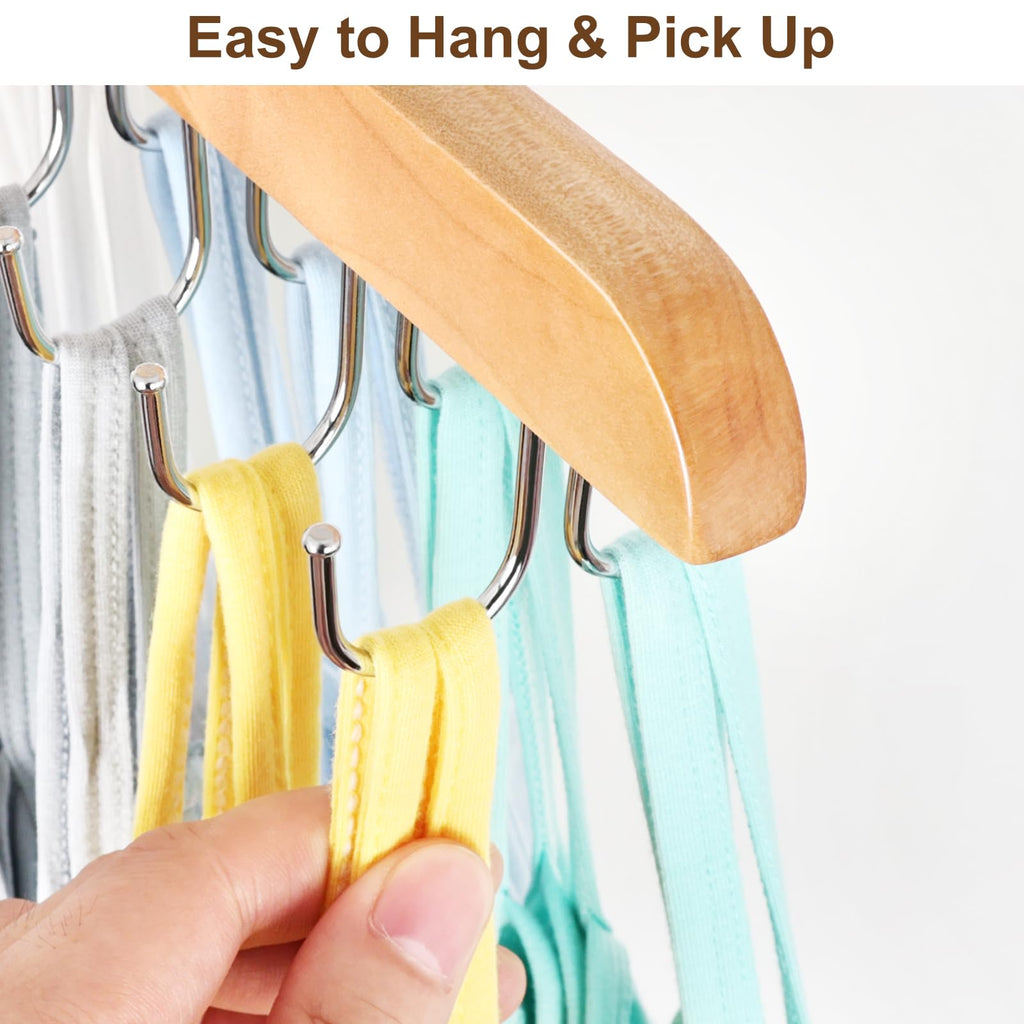 Bra Hanger for Closet, Tank Top Organizer 20 Hooks Capacity Foldable Wood Space Saving Hanger Closet Organizers and Storage for Dorm & Apartment for Tank Top, Hats, Scarf etc.