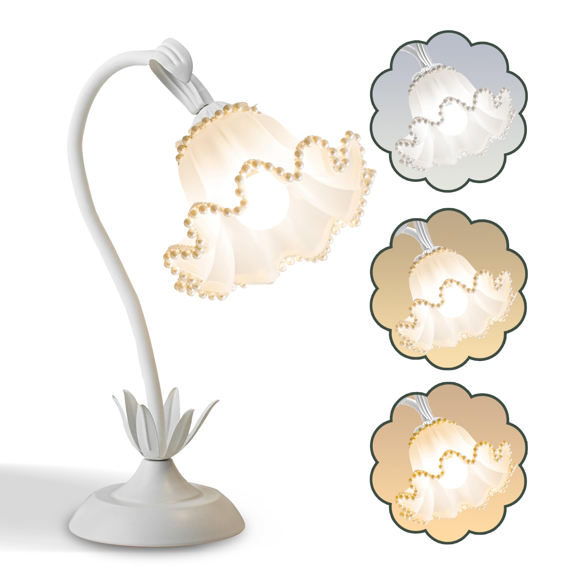AQDZCNF Flower Table Lamp,LED Reading Light Bedside Vintage Flower Night Light,3 Colors Modes Kawaii Bedside Lamps Decor,Living Room Bedroom Room Lighting Table Lamps Home Decoration (White)