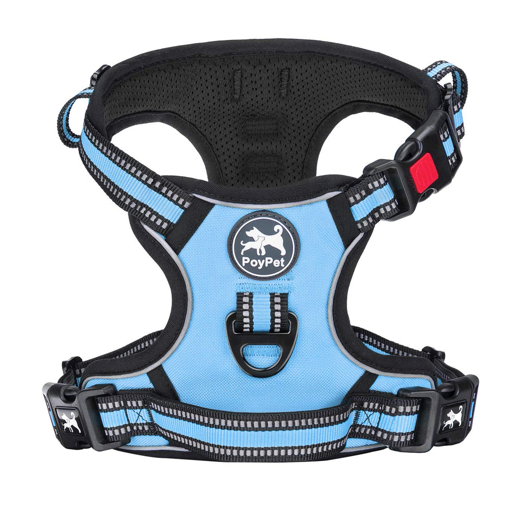 PoyPet Dog Harness No Pull, Reflective Vest Harness with Front & Back 2 Clips and Easy Control Handle for Small Medium Large Dog (XS, Black)