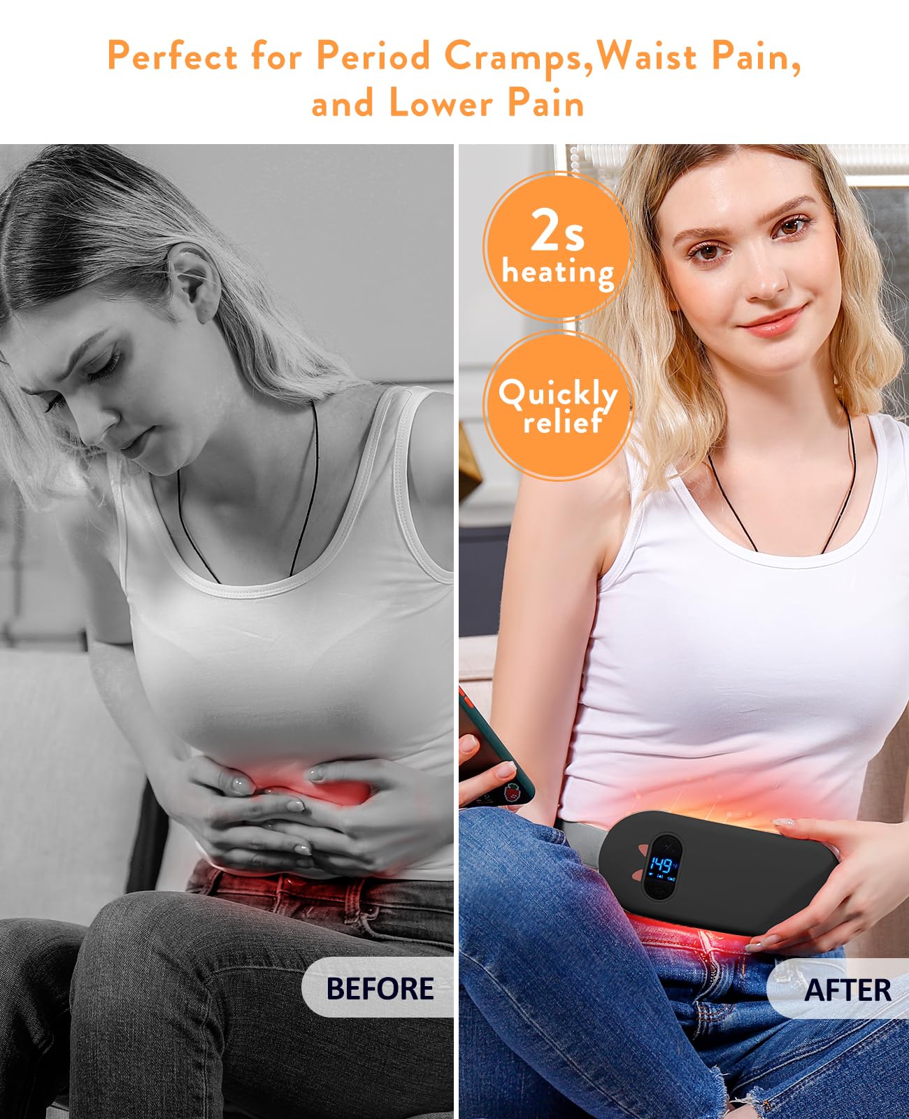 Electric Heating Pad, Portable Cordless Menstrual Heating Pad with 6 Heat Levels and 6 Massage Modes, Fast Large Heating Belly Wrap Belt for Cramps, Back Pain Relief Gifts for Women Girls Her