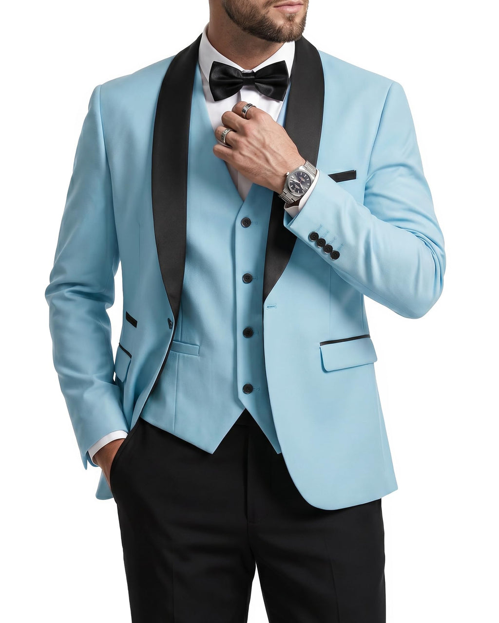MrSure Men’s 3 Piece Slim Fit Suit, One Button Shawl Lapel Tuxedo, Premium Dinner Jacket Vest Pants & Tie Set