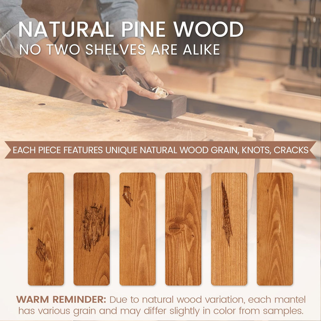 G GOOD GAIN Fireplace Mantel 54inch - Handmade Rustic Wood Mantel for Over Fireplace | Wall Mounted Floating Mantle Shelves for Living Room Decor(Chocolate, 54Lx5Hx8D)