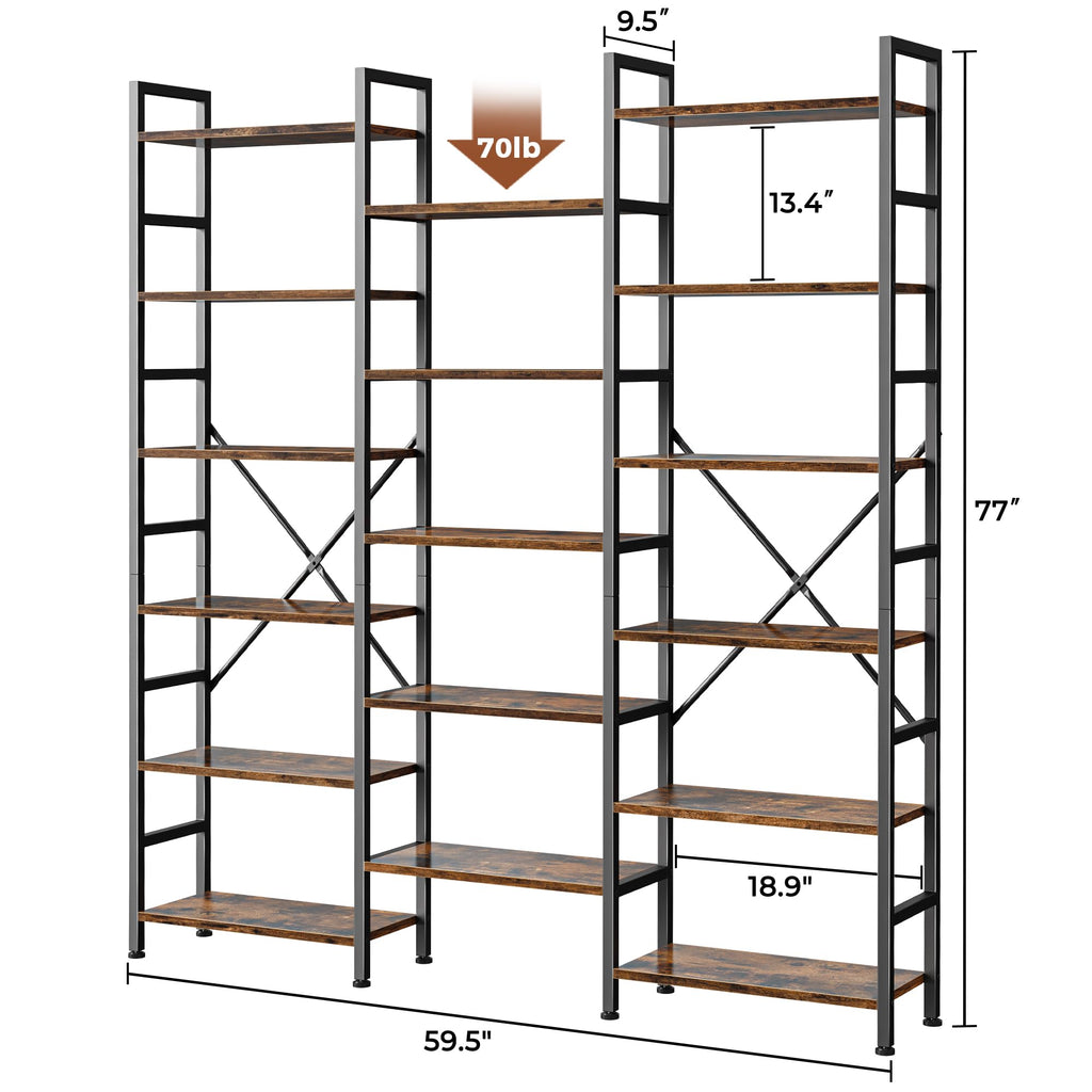 SUPERJARE Triple Bookshelf, Bookcase with 11 Open Display Shelves, Wide Book Shelf Book Case for Home & Office, 4 Tier, Black