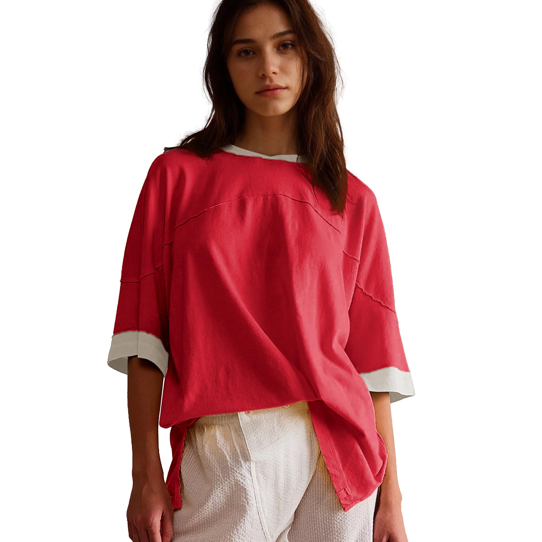 Songling Womens 3/4 Length Sleeve Casual Loose Fit Summer Tee Shirt Basics Cotton t Shirts Trendy Tops