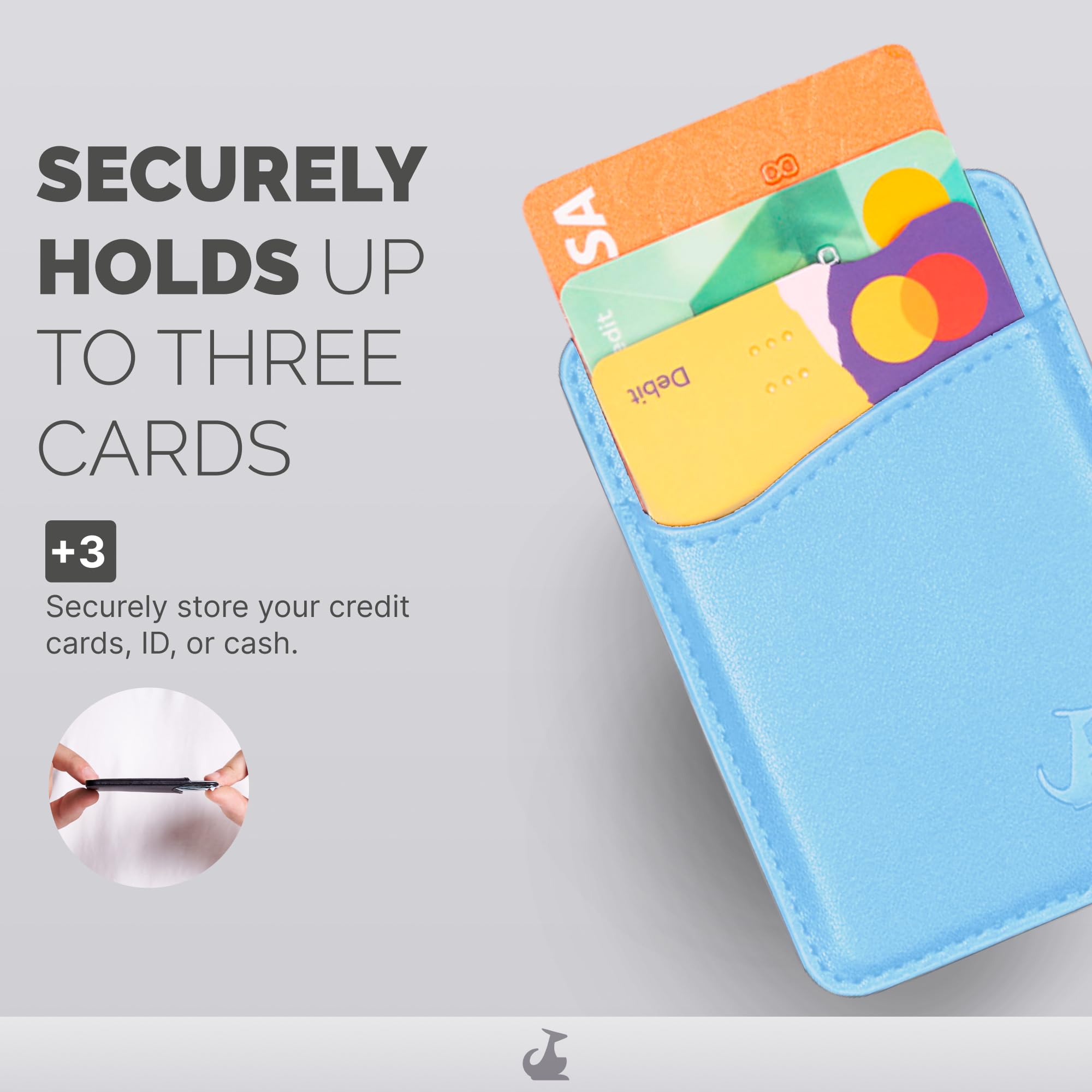 Wallaroo Premium Leather Cell Phone Wallet Stick On - Android and iPhone Wallet and Card Holder for Women and Men - Durable with Non-Slip Lining Secures Up to 3 Cards