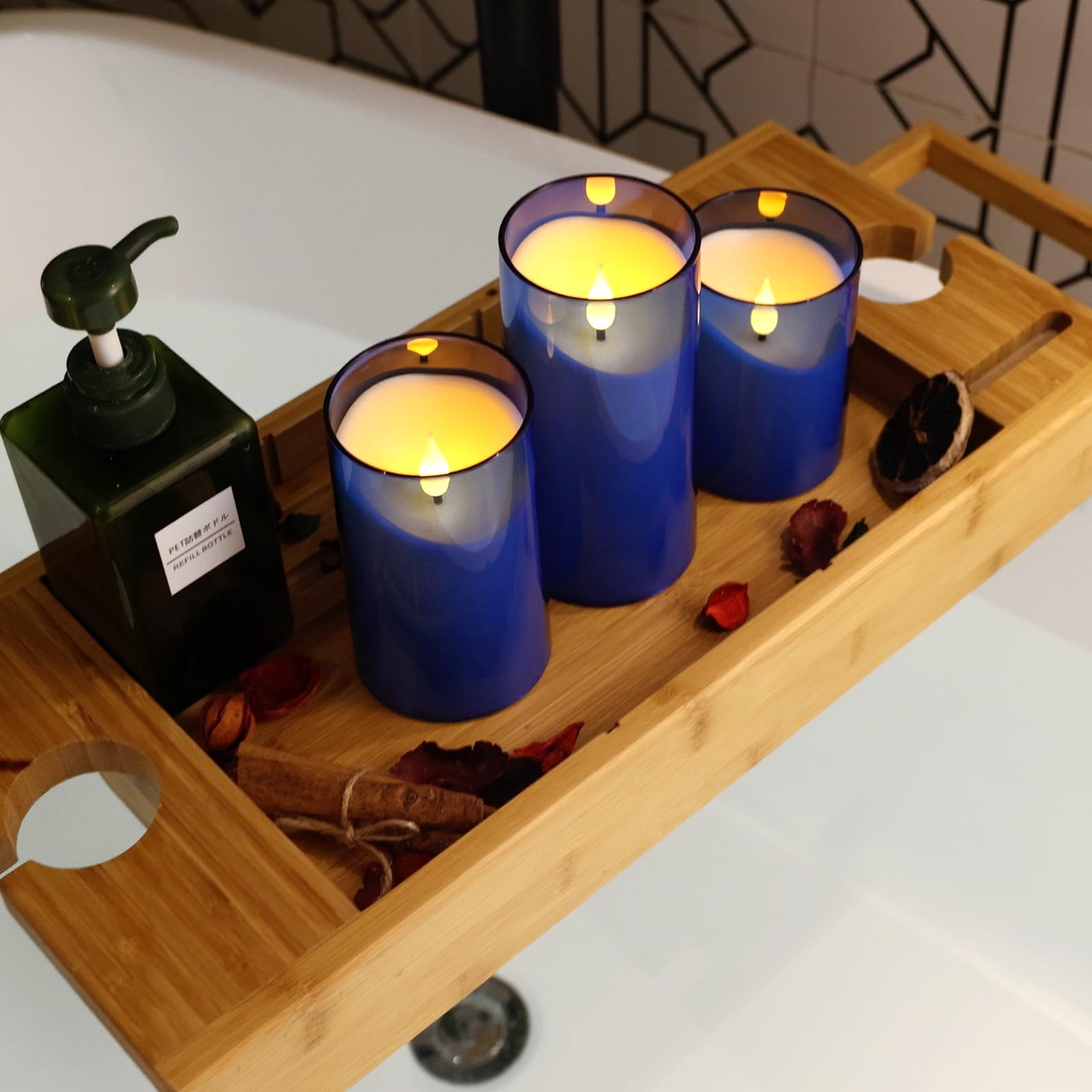 NURADA Flameless Candles with Remote Timer: 3D Wick Battery Operated Led Pillar Acrylic Fake Candle Set for Home Decoration Romantic Ambiance - Gold 2 Pack