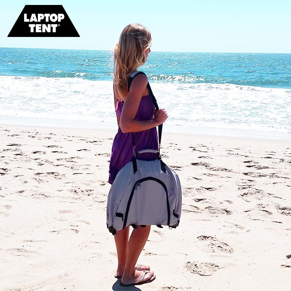 LAPTOP TENT - Portable Sun Shade & Water-Resistant Beach Bag for Outdoor Work | Heat & UV Reflective Fabric | Computer Privacy Hood & Glare Shield | Convertible Tote for Laptop, Towels, Drinks & More