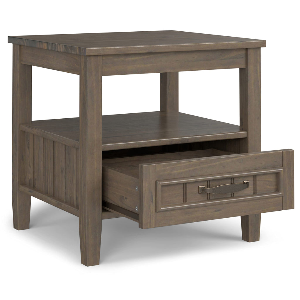 SIMPLIHOME Warm Shaker Coffee Table - 48 inch Wide Solid Wood Coffee Table in Black, Transitional Living Room Table with 2 Drawers, Open Shelf, Shaker Fronts and Tapered Legs
