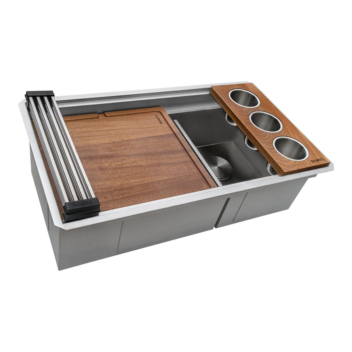 Ruvati 33-inch Workstation Kitchen Sink - Dual Tier Double Bowl Kitchen Sink - Low Divide Undermount Sinks - 16 Gauge Stainless Steel Kitchens Sinks - RVH8255