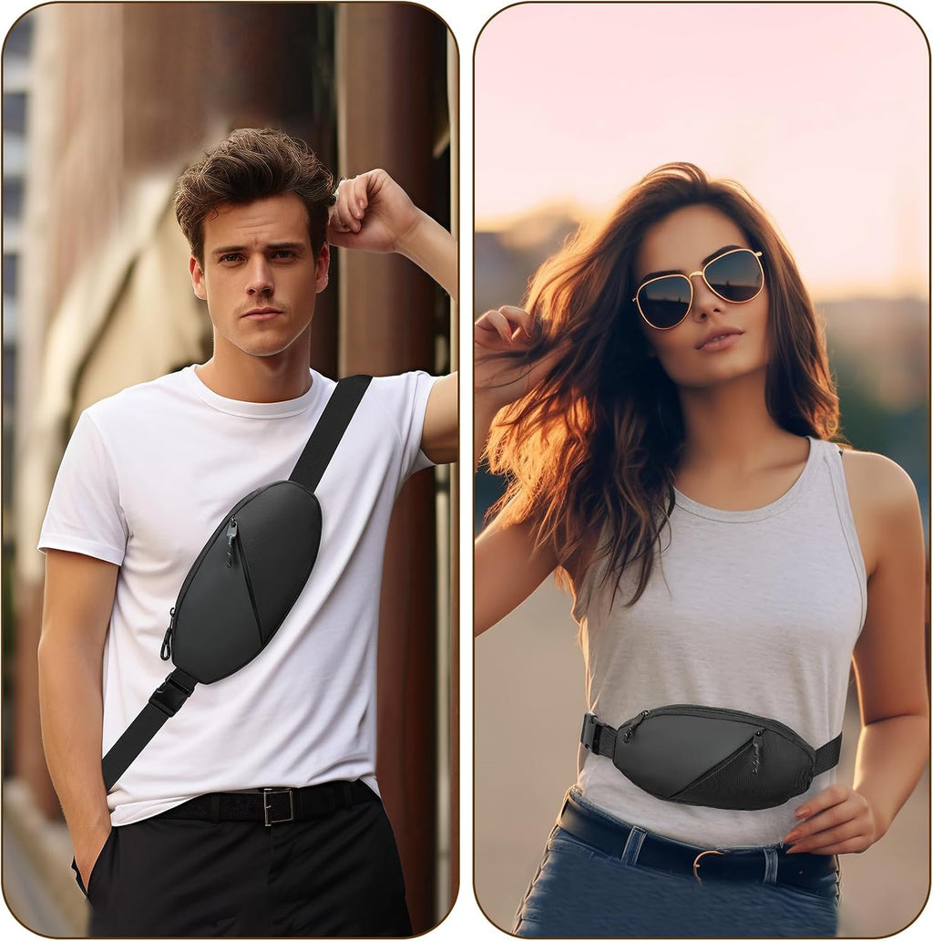 Simptech Sling Bag Fanny Pack Crossbody Chest Bag - Water Resistant Dual Pocket Waist Pack, Adjustable Running Belt & Phone Holder for Men Women Hiking Travel