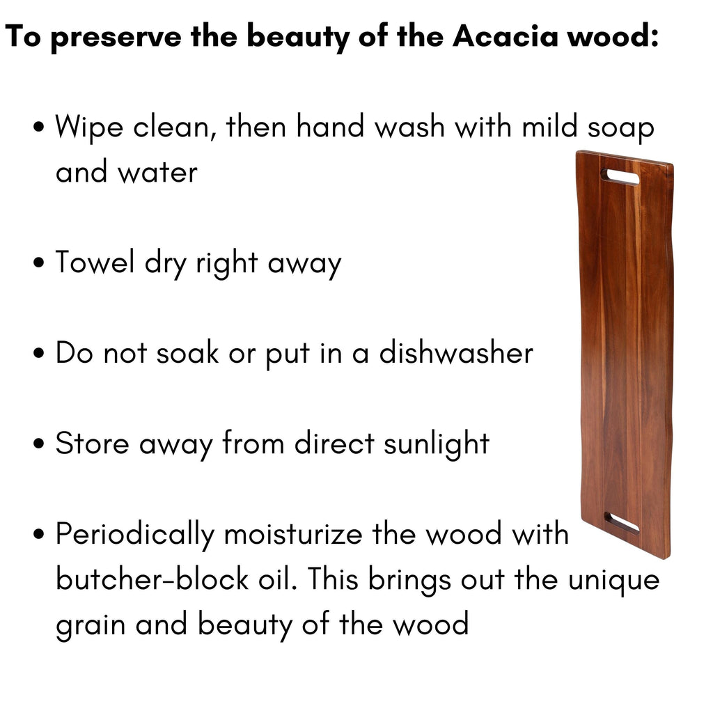 BIRDROCK HOME Acacia Wooden Cheese & Charcuterie Board with Handles 22" | Rectangular Food Platter for Bread, Meat, or Appetizers | Natural Wood Serving Tray Cutting Board for Kitchen & Outdoor Use