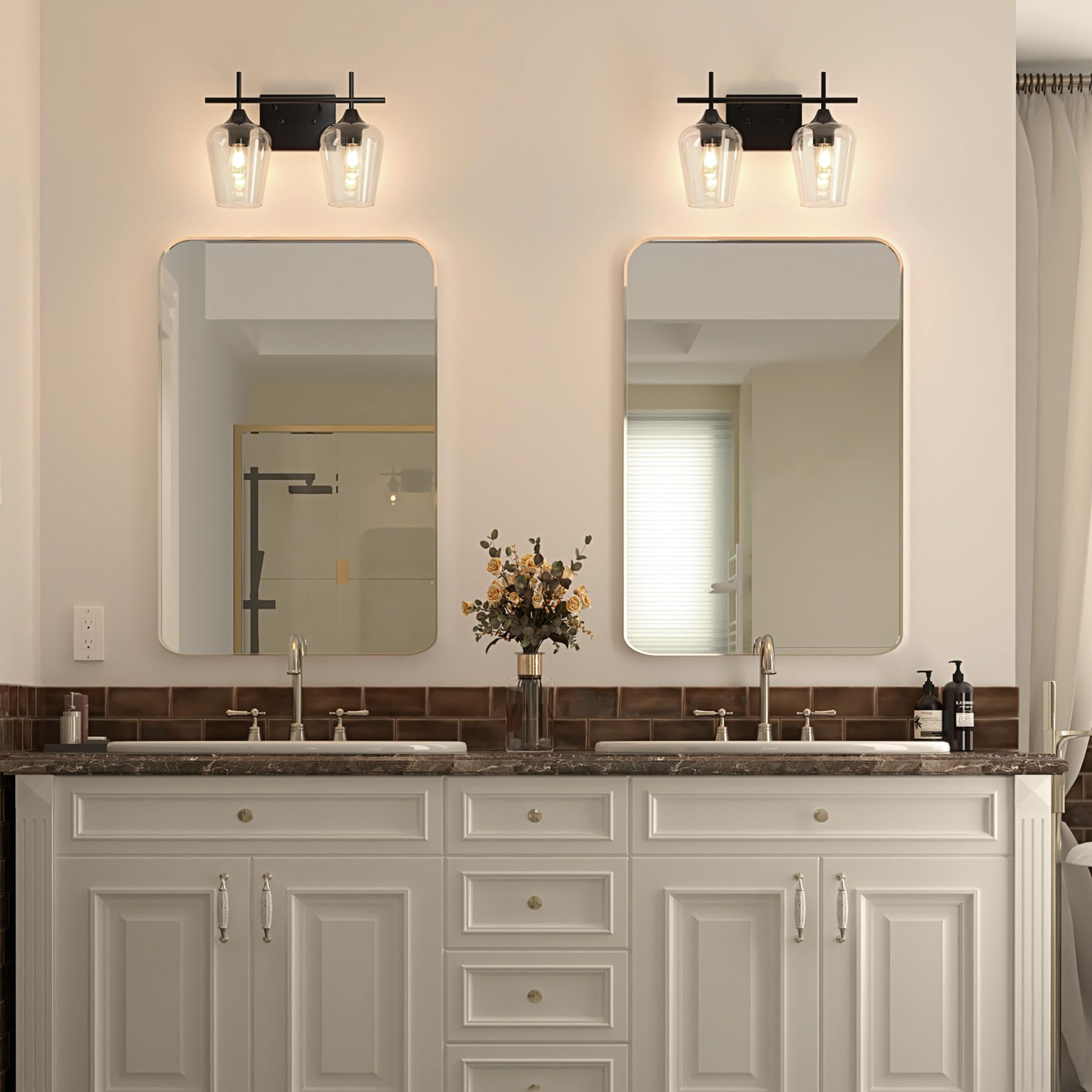 VONLUCE Bathroom Vanity Light, 2 Light Bathroom Light Fixture Over Mirror, Bathroom Wall Lamp with Clear Glass, Modern Brushed Nickel Vanity Lighting fixtures for Bathroom, Bedroom, Hallway