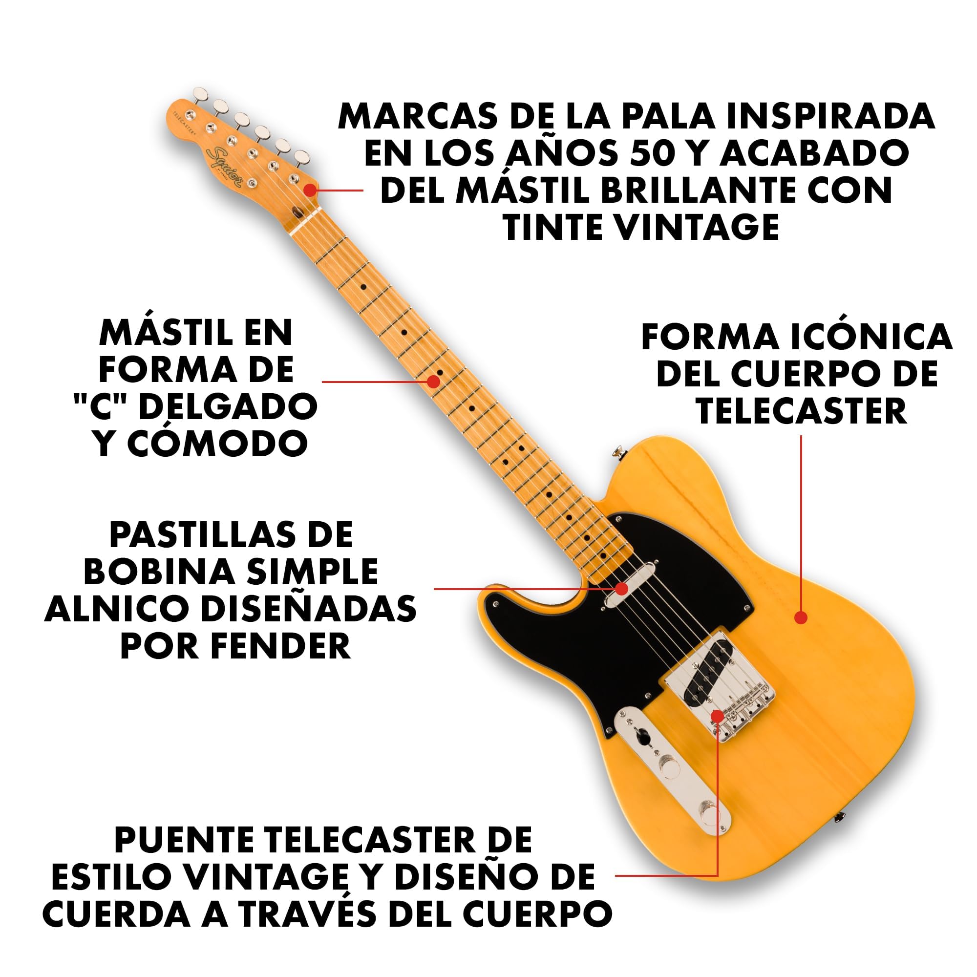 Squier Classic Vibe 50s Telecaster Electric Guitar, Butterscotch Blonde, Maple Fingerboard