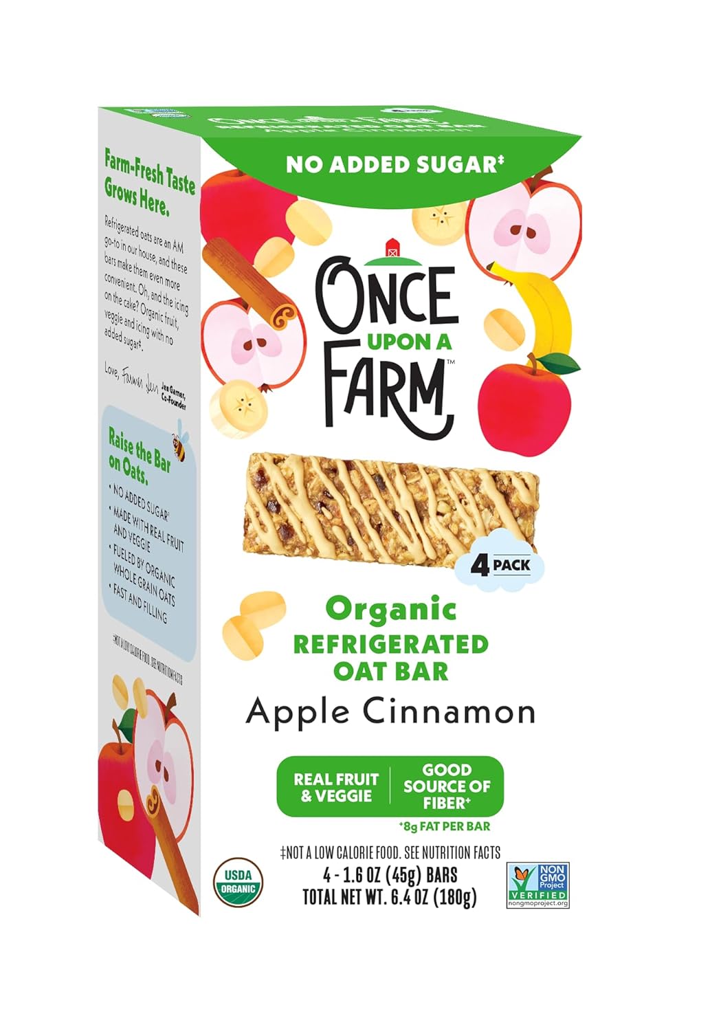 Once Upon a Farm Organic Apple Cinnamon Refrigerated Oat Kids' Bar Multipack,4-1.6oz Bars