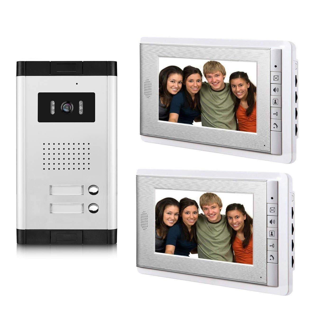 2 Units Apartment Video Intercom System, 7 Inch Monitor Wired Video Doorbell Door Phone Kits, Indoor Outdoor IR Camera, Monitoring, Unlock, 2 Way Intercom for Home Apartment