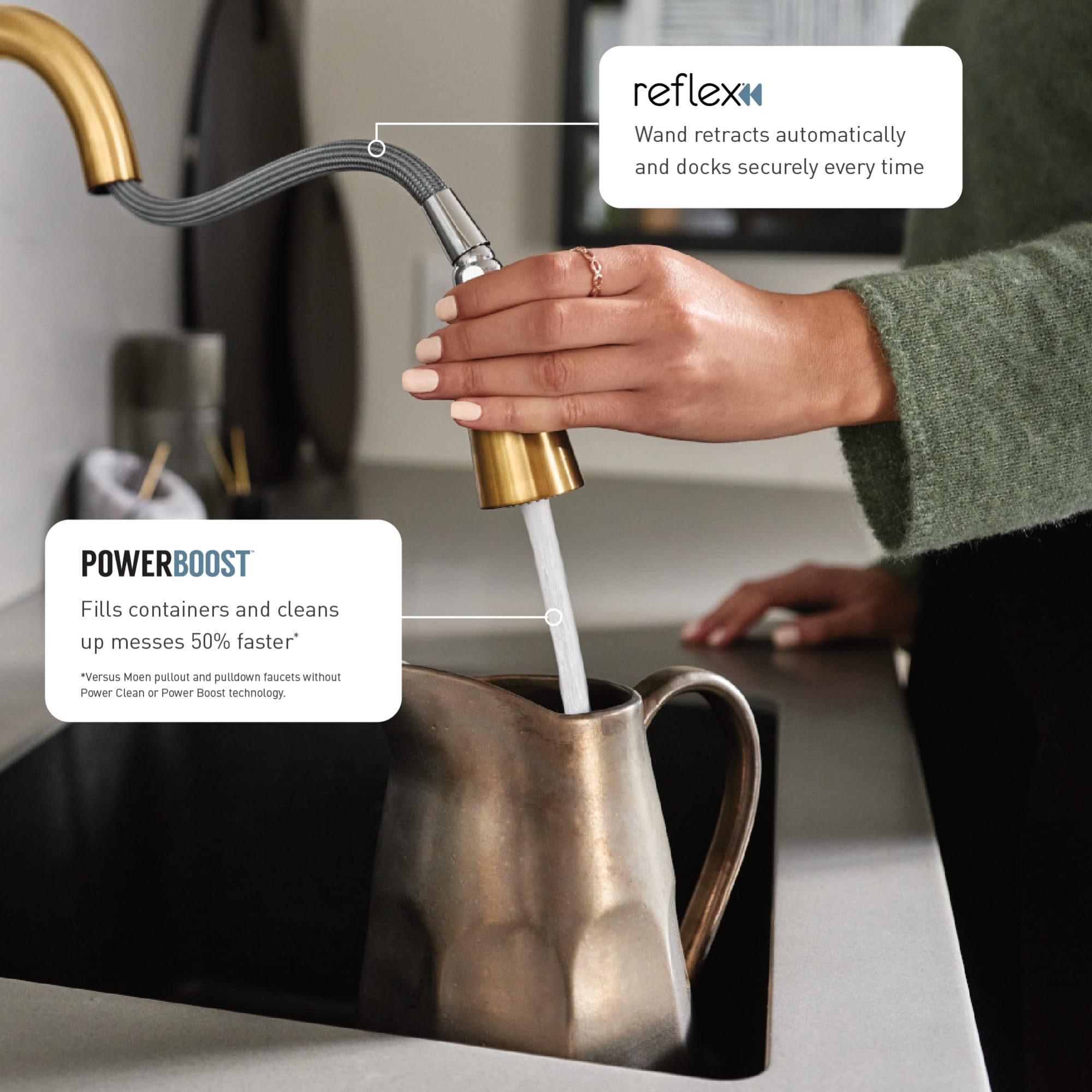 Moen Brushed Gold Weymouth Two Handle Pulldown Bridge Kitchen Faucet, S73204BG