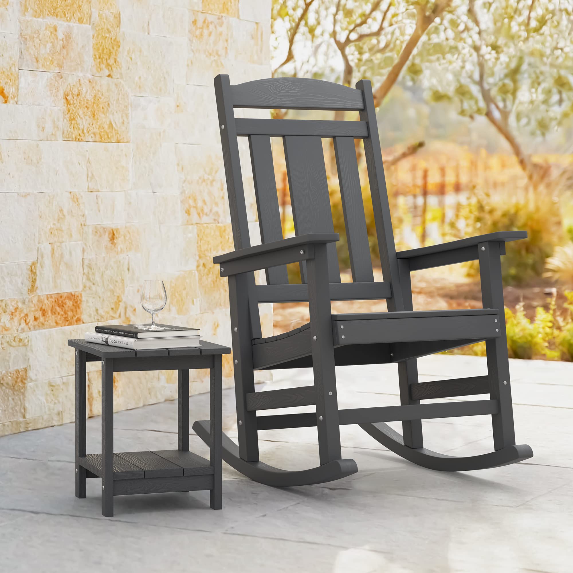 LUE BONA Rocking Chair Outdoor, Weather Resistant HDPS Plastic Rocker Chairs, 350lb Heavy Duty, Oversized Porch Rocker for Adult, High Back Smooth Rocking Chairs for Outdoor & Indoor, Aruba Blue