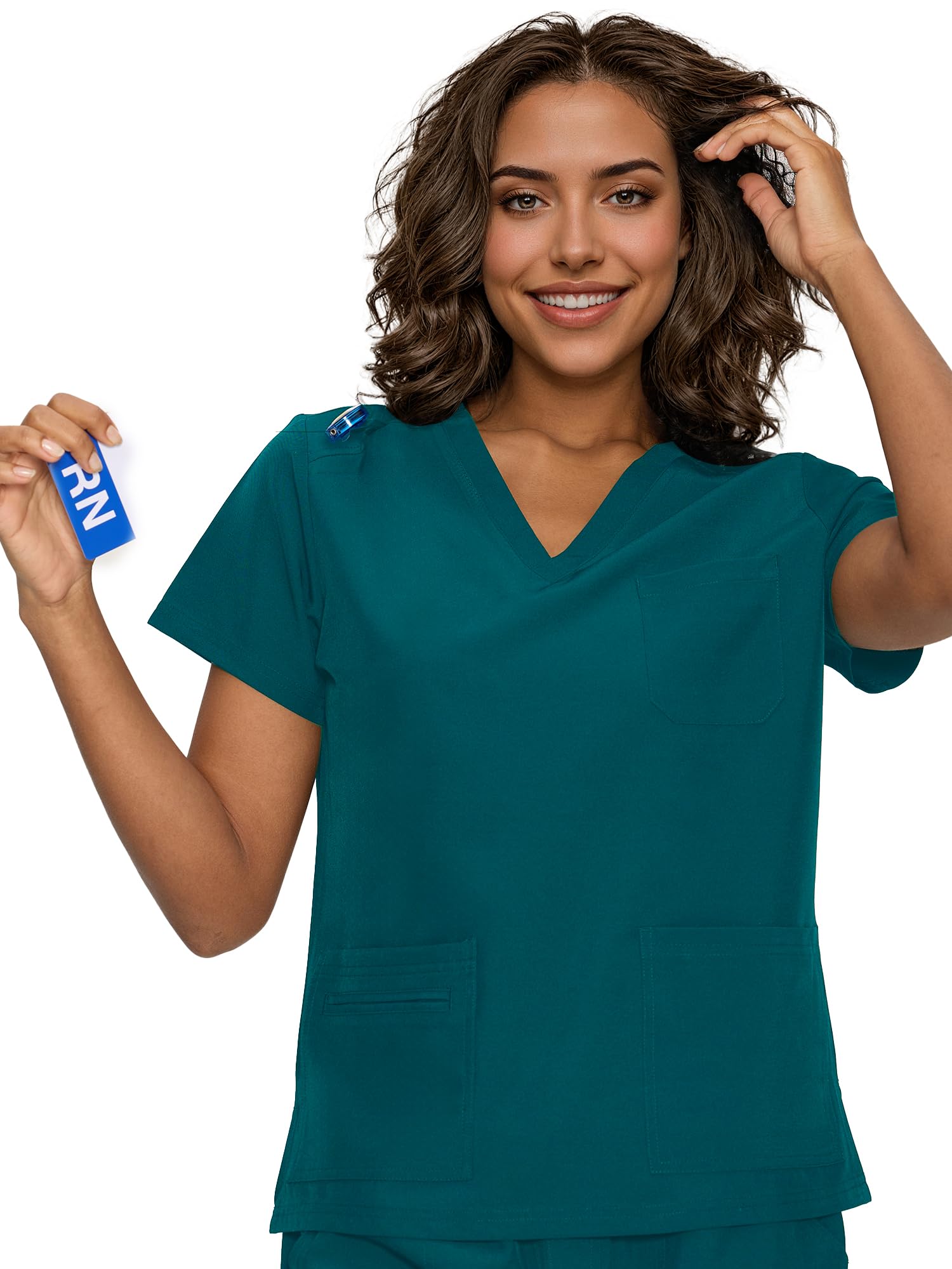 floralhue Scrub Tops for Women, Curved V-Neck Scrub Tops with 3 Pockets, Soft Stretch, Easy Care