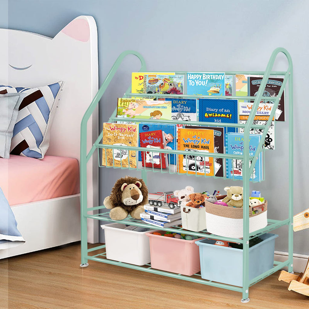 aboxoo Metal Kids Bookshelf Black Large Freestanding for Children Room 32 in Toy Organizer Large Stable Bookcase Bookstore Library Book Unit Storage Kids Bed Living Room