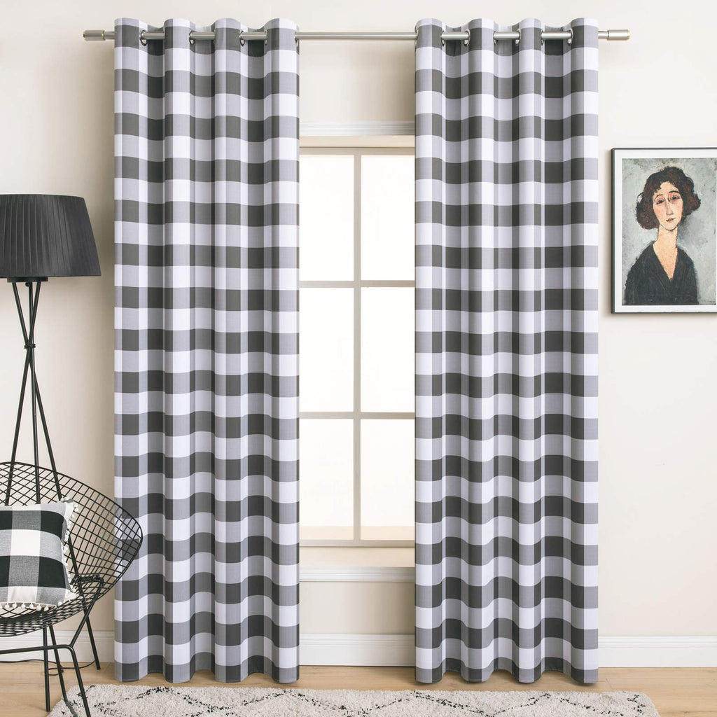 MIULEE Buffalo Plaid Curtains for Farmhouse Bedroom, Blackout Window Drapes with Grommets for Living Room Darkening Light Blocking and Thermal Insulated Set of 2 Panels, W 52" x L 63" Black and White