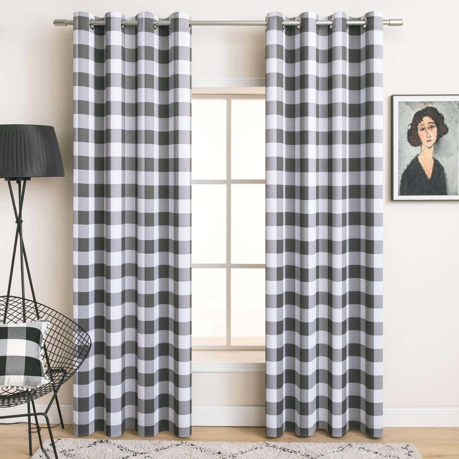 MIULEE Buffalo Plaid Curtains for Farmhouse Bedroom, Blackout Window Drapes with Grommets for Living Room Darkening Light Blocking and Thermal Insulated Set of 2 Panels, W 52" x L 63" Black and White