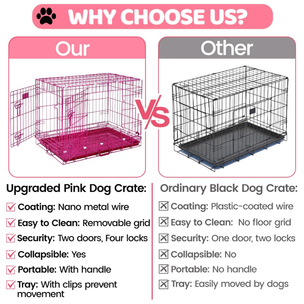HOMEY PET 24" Gold Color Folding Design Dog Crate Puppy Ertra Small Breed Dog Kennels with Removable Floor Grid and Pull Out Tray, Dog Cage Copper Gold Finish
