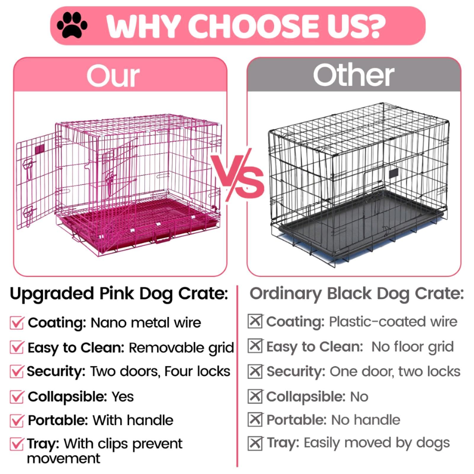 HOMEY PET 24" Gold Color Folding Design Dog Crate Puppy Ertra Small Breed Dog Kennels with Removable Floor Grid and Pull Out Tray, Dog Cage Copper Gold Finish