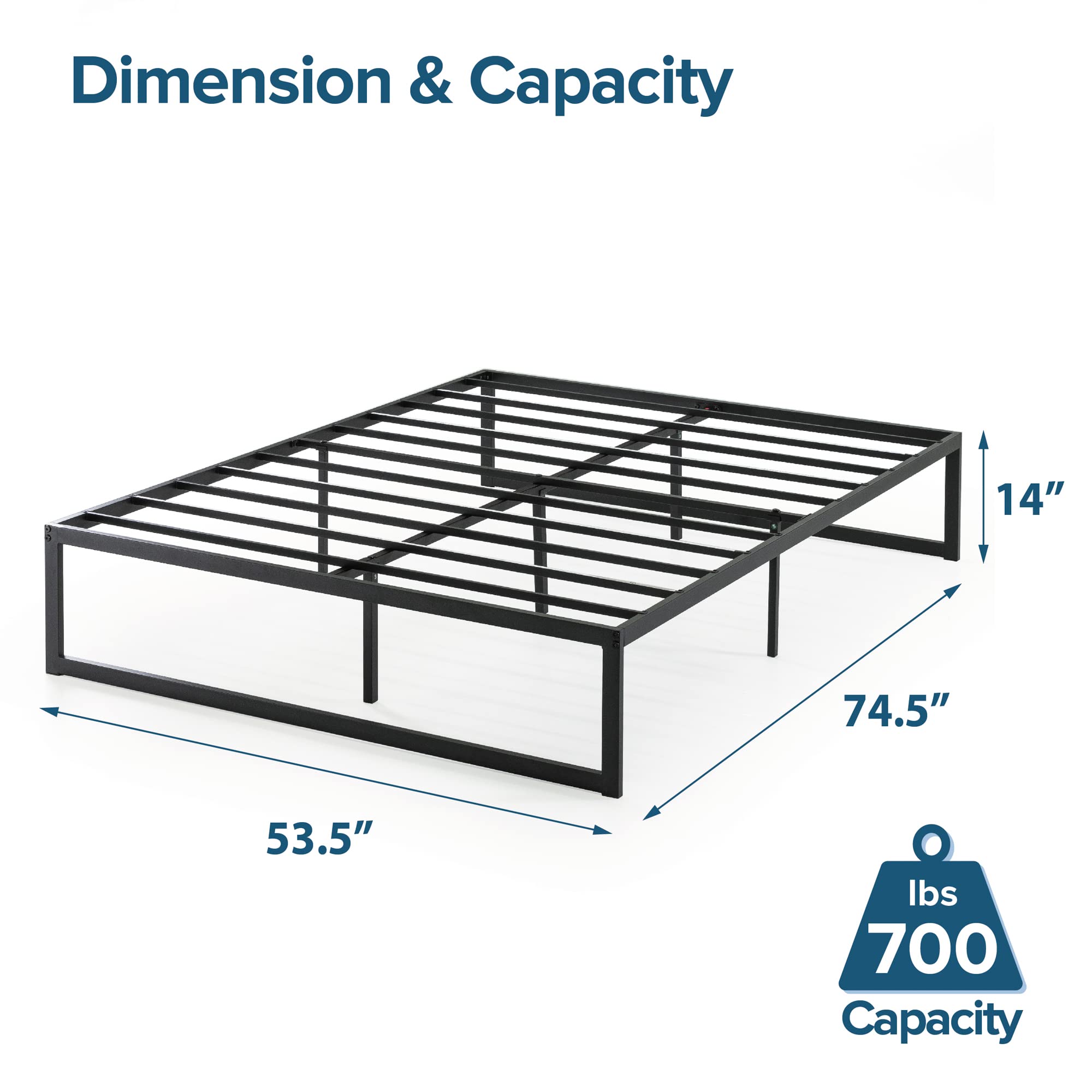 Zinus ABEL 14 Inch Platform Bed Frame, Steel Slat Support, Easy Assembly, No Box Spring Needed, Eco Friendly WonderBox(TM) Packaging, Black, Twin