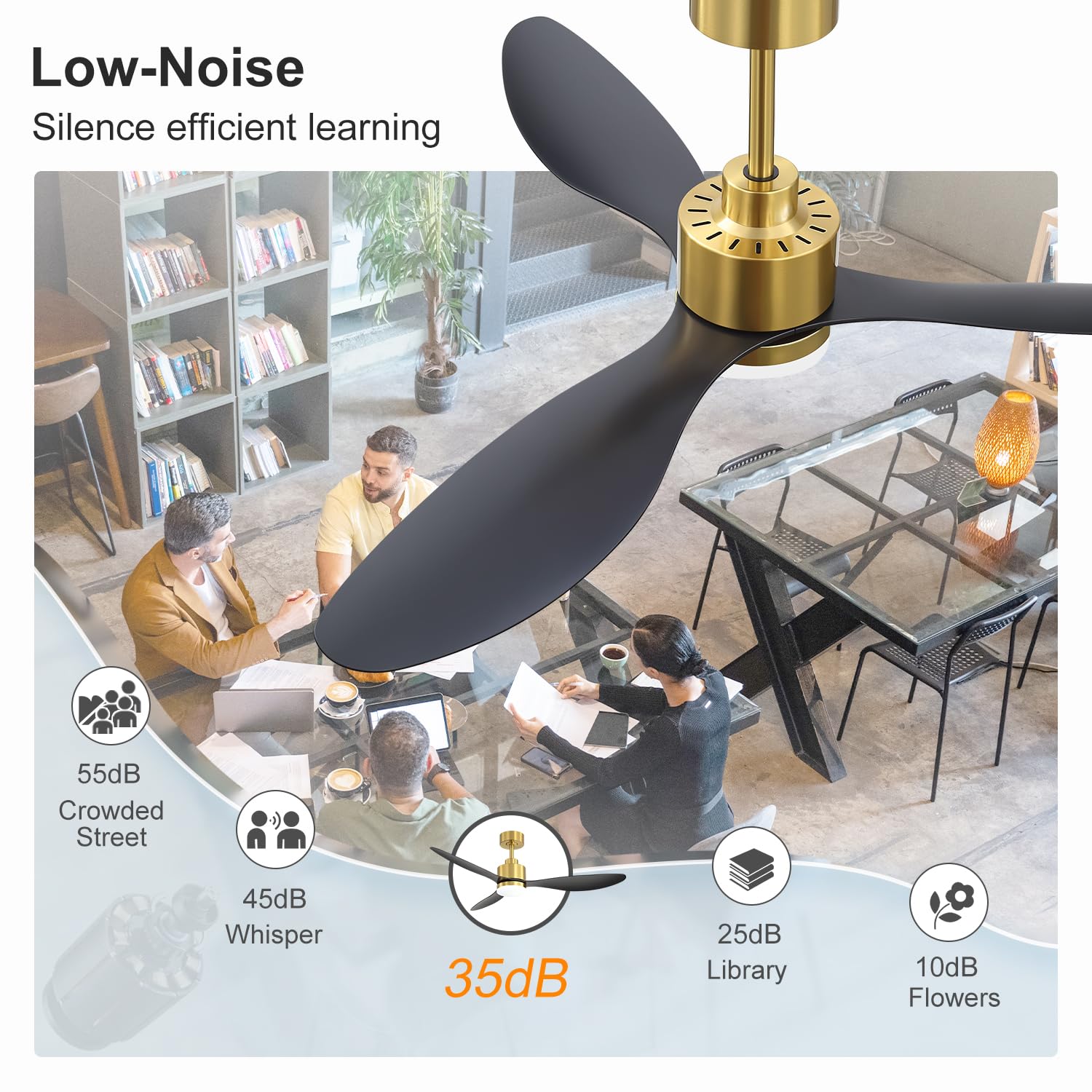52" Ceiling Fans with Lights and Remote, Quiet DC Motor, 3 Reversible Blades, 6-Speed, Modern Industrial Black Ceiling Fan with 3-Color LED Light Fandelier for Bedroom Living Room