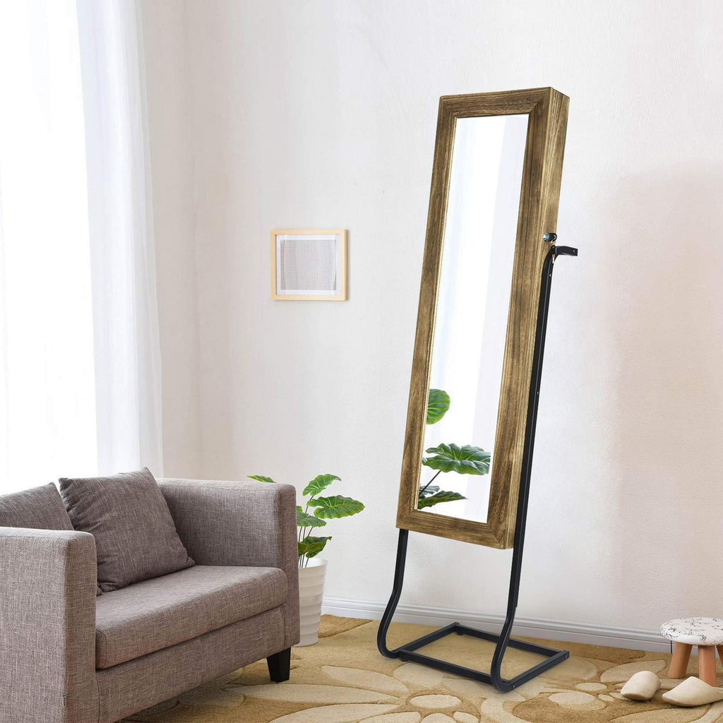 SRIWATANA Jewelry Armoire Cabinet, Solid Wood Standing Jewelry Organizer with Full Length Mirror (Carbonized Black)