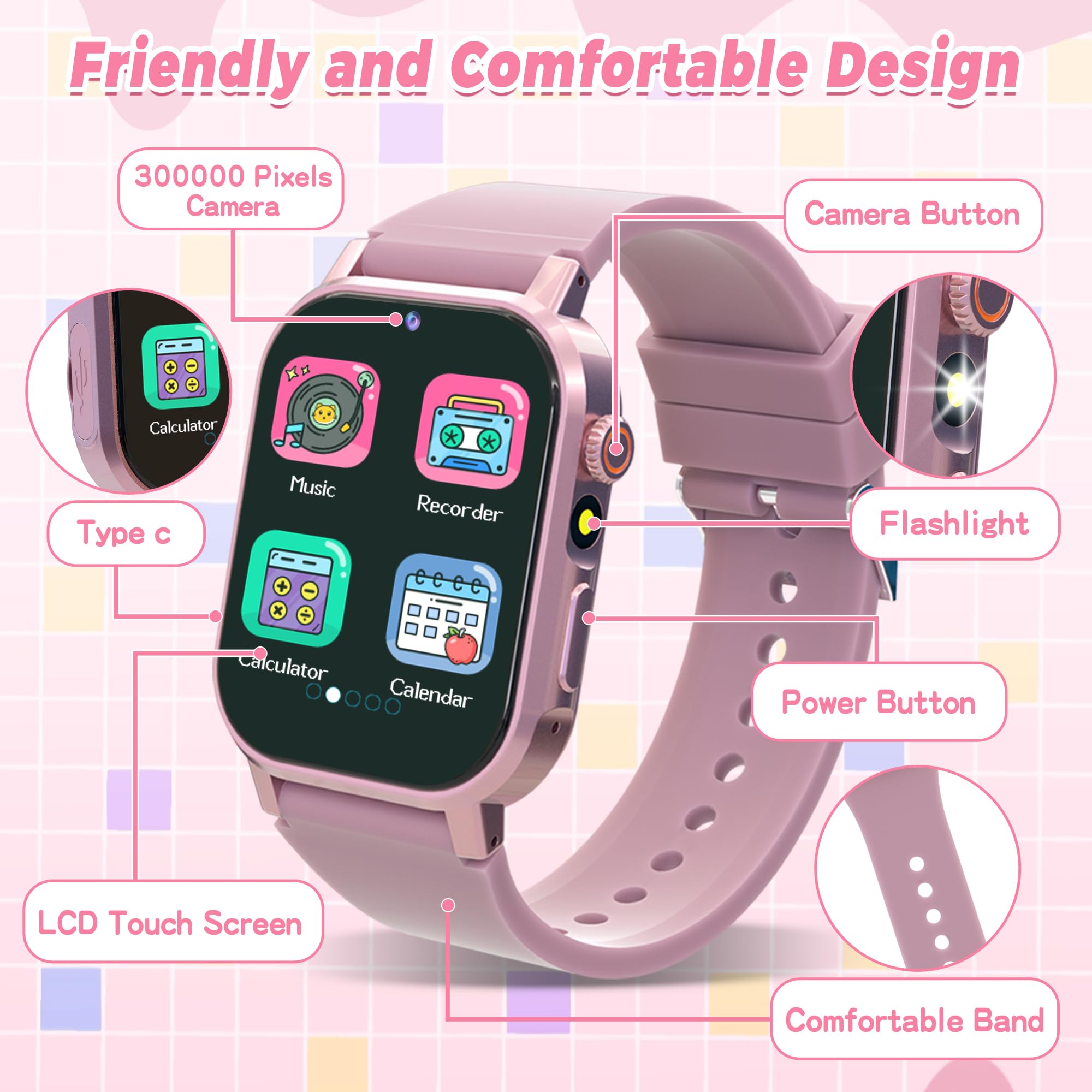 Kids Smart Watch Boys, Kids Game Smart Watch with 32 Games HD Touch Screen Video Camera Music Player Audiobooks Pedometer Flashlight Alarm Clock 12/24 hr, Toys Gift for 3-12 Years Old Boys Girls