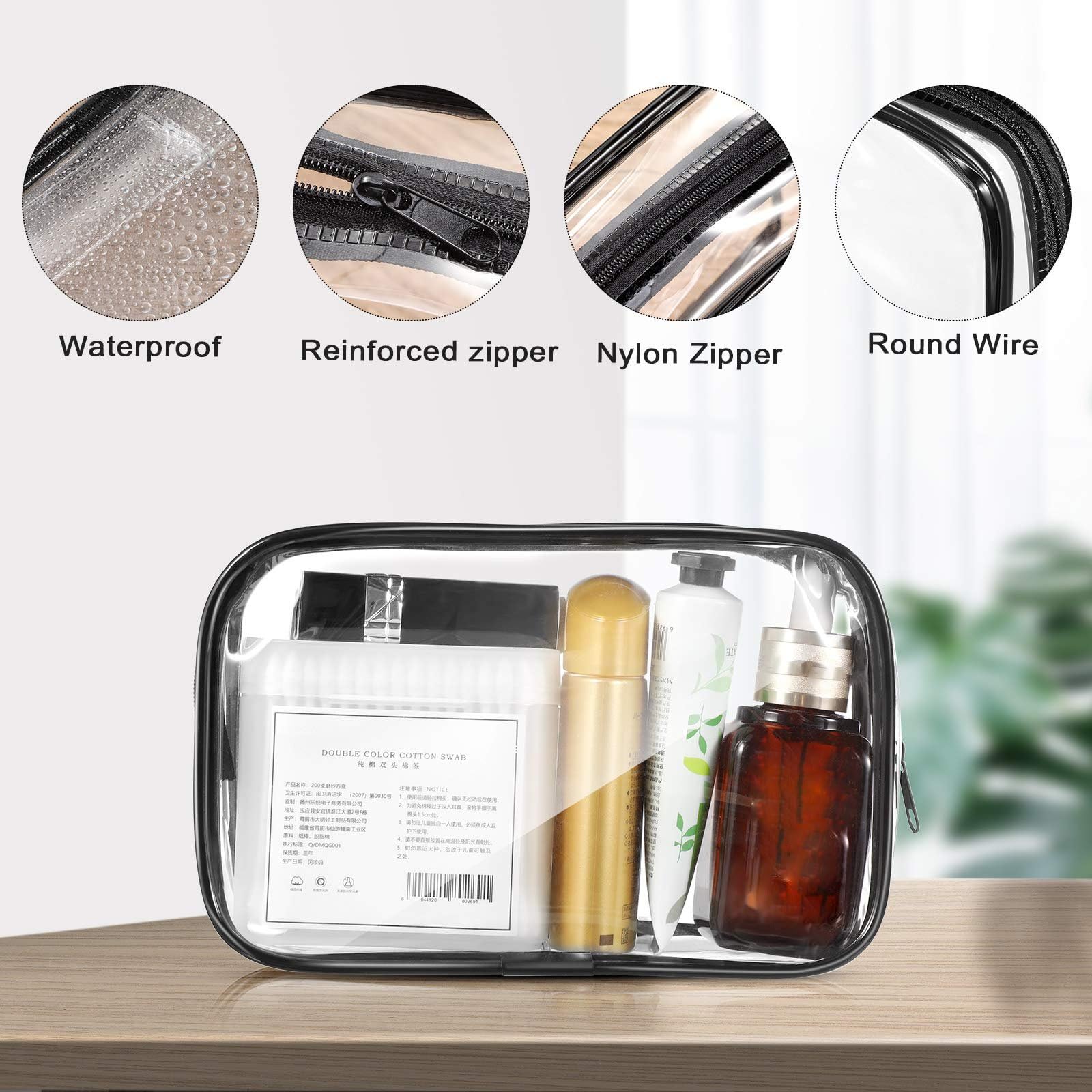 Weewooday 12 Pieces Clear Makeup Bags Cosmetic Storage Bags PVC Zipper Pouches Travel Waterproof Makeup Plastic Case for Women Organizing Toiletries Traveling Bathroom(Medium,Black)