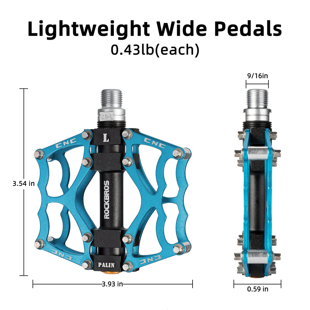 ROCKBROS Mountain Bike Pedals MTB Pedals CNC Non-Slip Lightweight Aluminum Alloy Bicycle Pedals Sealed Bearings Bicycle Platform Pedals 9/16" BMX Road Bike Pedal
