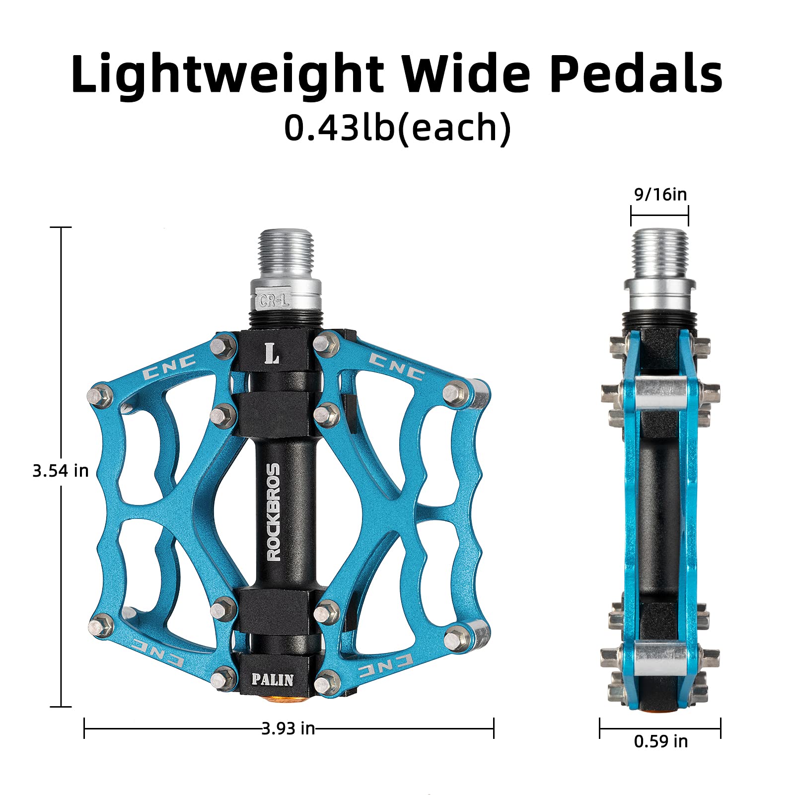 ROCKBROS Mountain Bike Pedals MTB Pedals CNC Non-Slip Lightweight Aluminum Alloy Bicycle Pedals Sealed Bearings Bicycle Platform Pedals 9/16" BMX Road Bike Pedal
