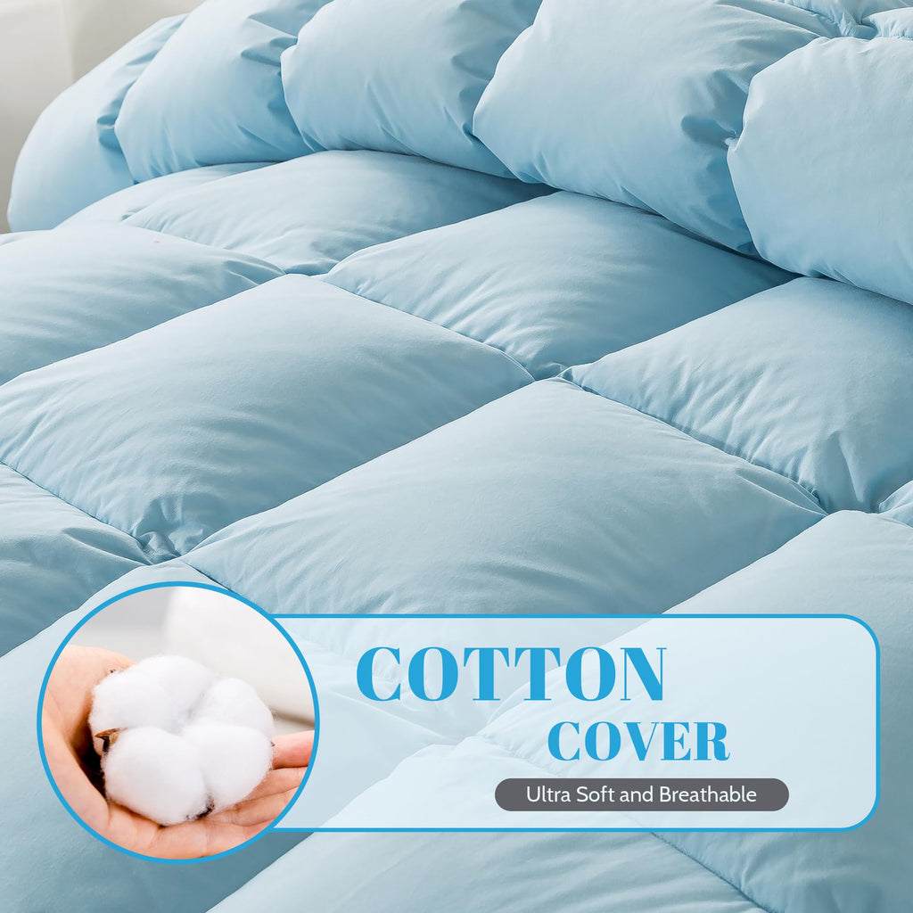Cosybay Queen Size Feather Down Fiber Comforter Ultra Fluffy Duvet Insert, All Season Cotton Cover Luxury Hotel Bed Comforter with Corner Tabs, Blue, 90x90 Inch