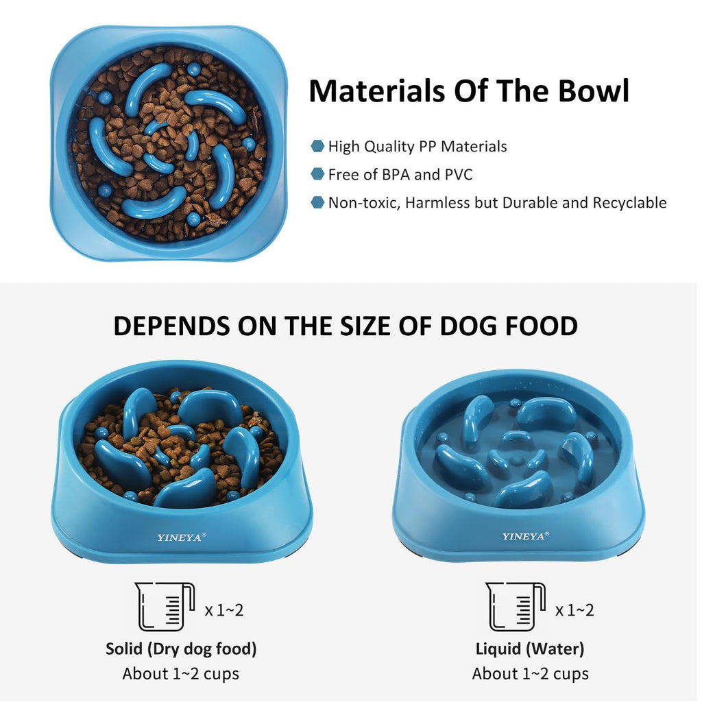 YINEYA 2PCS Anti-Choking Slow Feeder Dog Bowls Small Size Dog, Slow Feeder Cat Bowl, Supplies and Puzzle for Pet