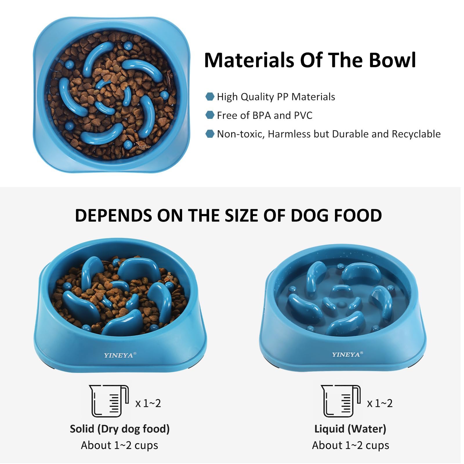 YINEYA 2PCS Anti-Choking Slow Feeder Dog Bowls Small Size Dog, Slow Feeder Cat Bowl, Supplies and Puzzle for Pet