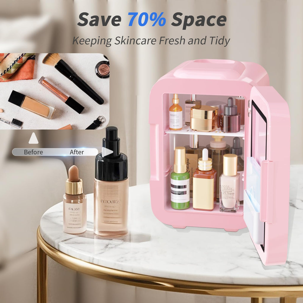 YASHE Mini Fridge, 4 Liter/6 Can Mini Makeup Fridge, 110V AC/ 12V DC Portable Thermoelectric Cooler&Warmer for Skincare, Drink, Cosmetic, Medicine, Small fridge for Bedroom, Office, Dorm, Car, Black
