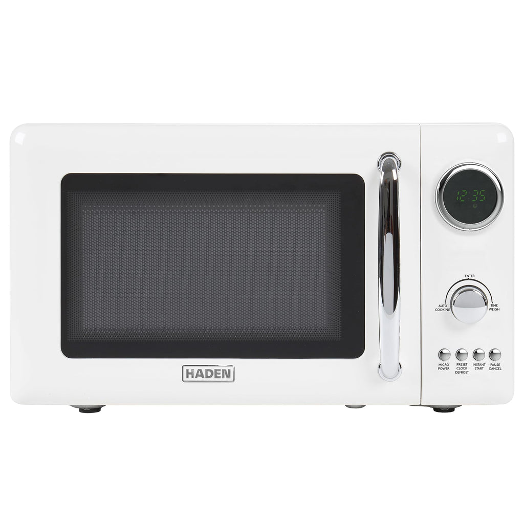 Haden 700 Watt 0.7 Cubic Foot Microwave Oven with Digital Controls, Defrost, and Instant Start Countertop Small Appliance, Ivory/Chrome