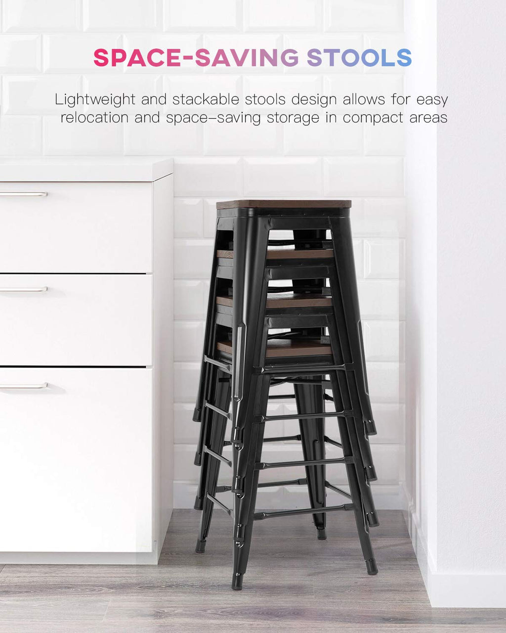 FDW Metal Bar Stools Set of 4 Counter Height Bar Stools 24 Inches Industrial Bar Chairs Patio Stool Stackable Backless Stool Indoor Outdoor Metal Kitchen Stools Bar Chairs (Black, 24")