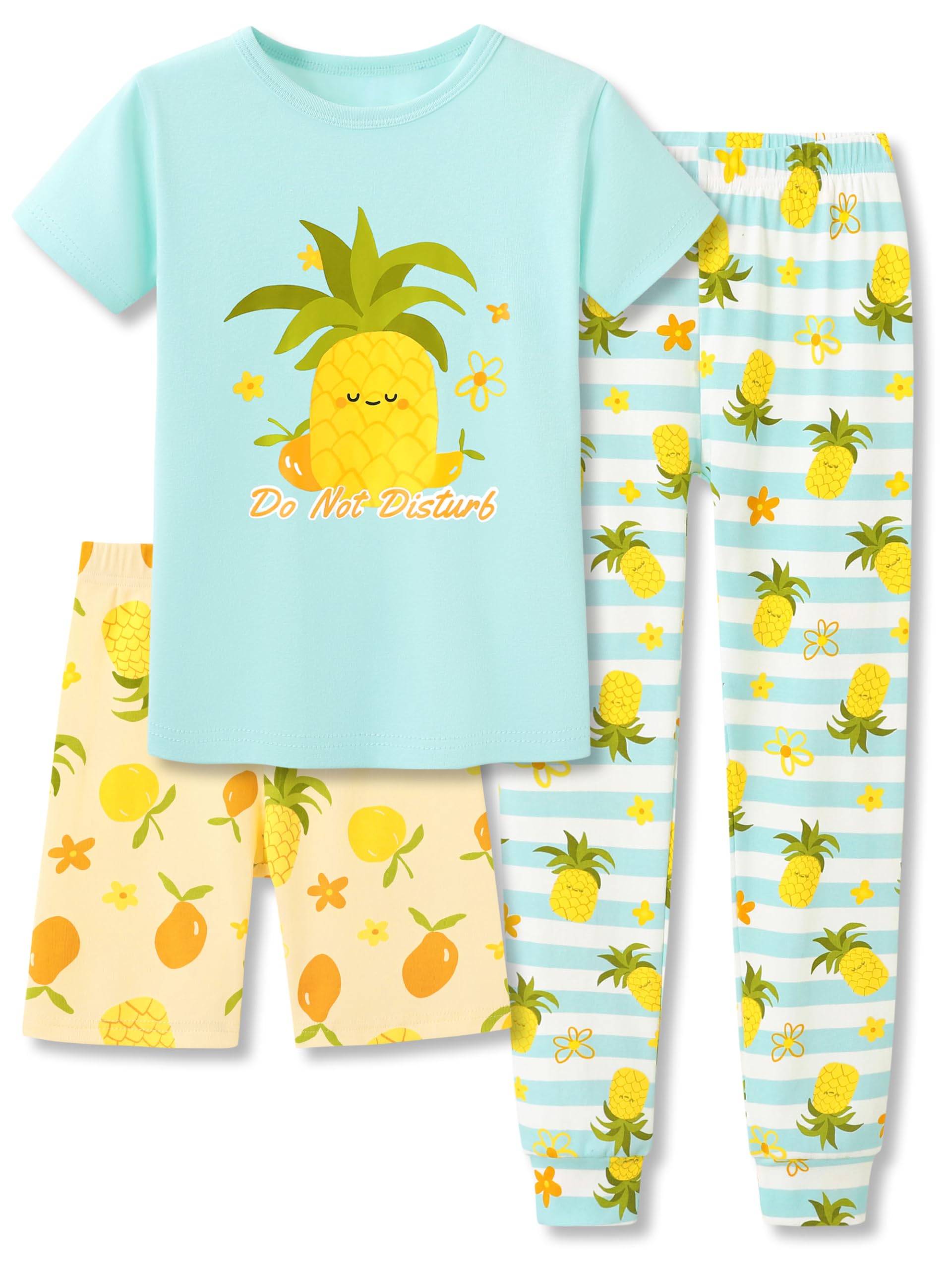 Topgal Little & Big Girls Cotton Knit Pajama 3-Piece Shorts Pants Summer PJ Set Size 4-14