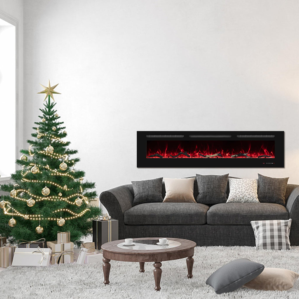 Electric Fireplace 30 inch Wide, Wall Mounted Fireplace Inserts Electric Heater, 13 * 13 Flame Effects Like Real Flame, Low Noise, Timer & Thermostat Setting, 750W/1500W, Black