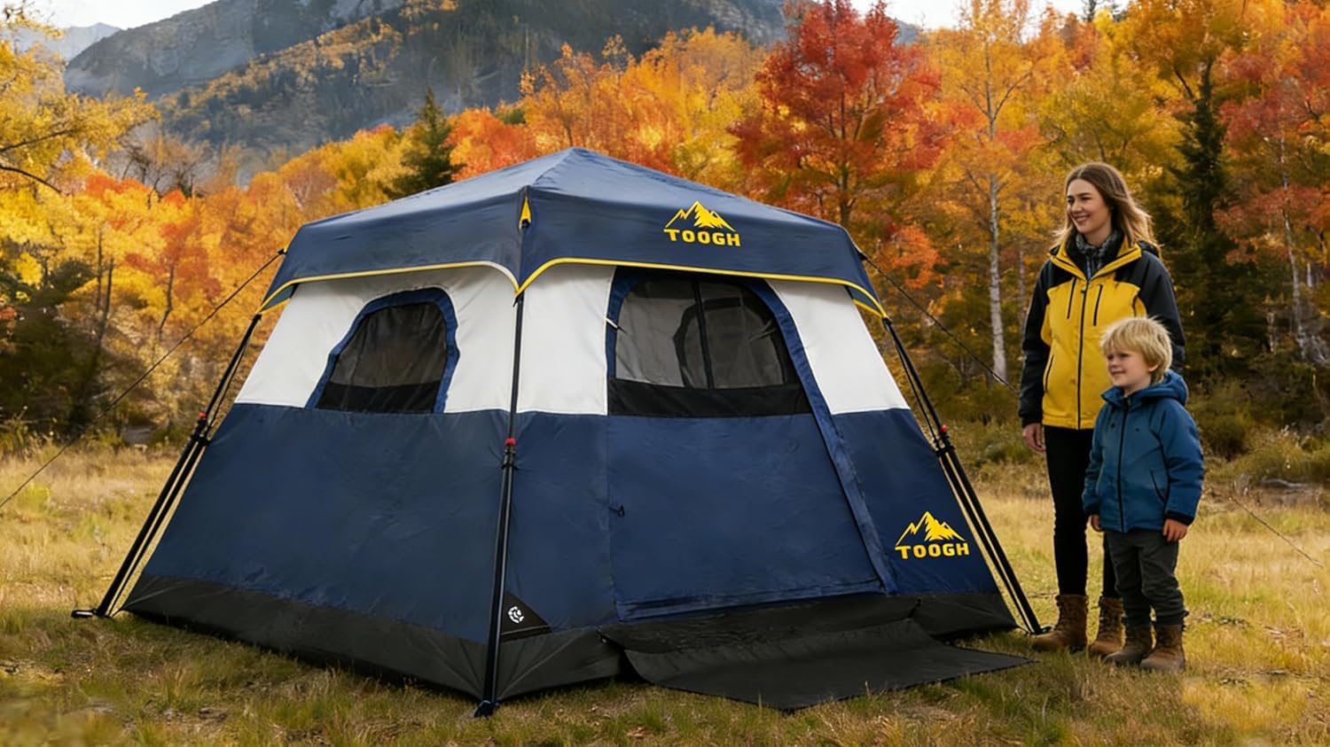 3/4 Person Camping Tent with 1 Door, 4 Windows, and Upgraded Ventilation– Instant Setup, Waterproof, 8'x 8'x 67''Oxford Fabric Floor Pop Up in 60 Seconds Includes Rainfly and Backpack
