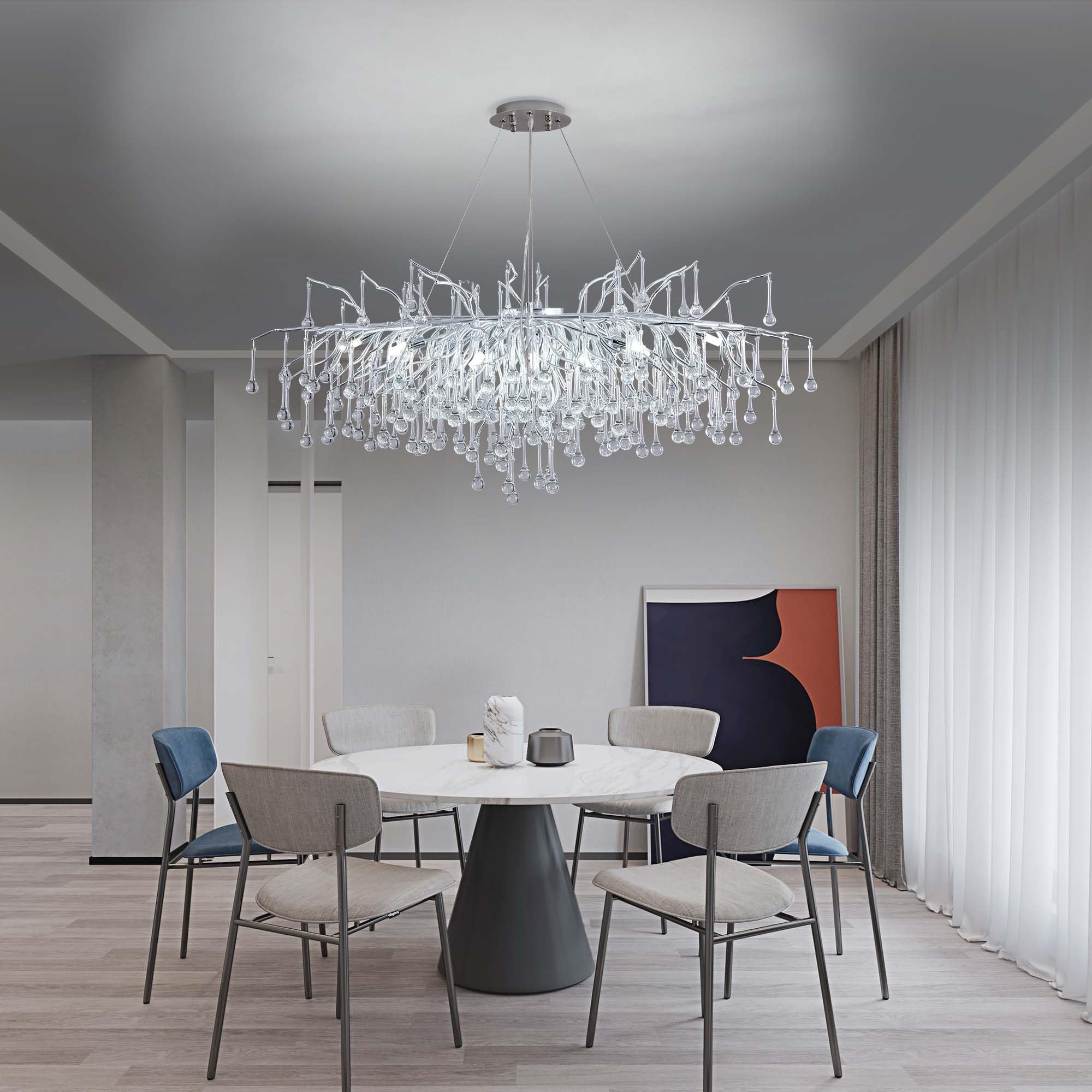 Modern Crystal Raindrop Chandelier, L40'' Black Linear Rectangle Art Deco Tree Branch Lighting Fixture for Kitchen Island Living Room Foyer Staircase 10 Lights