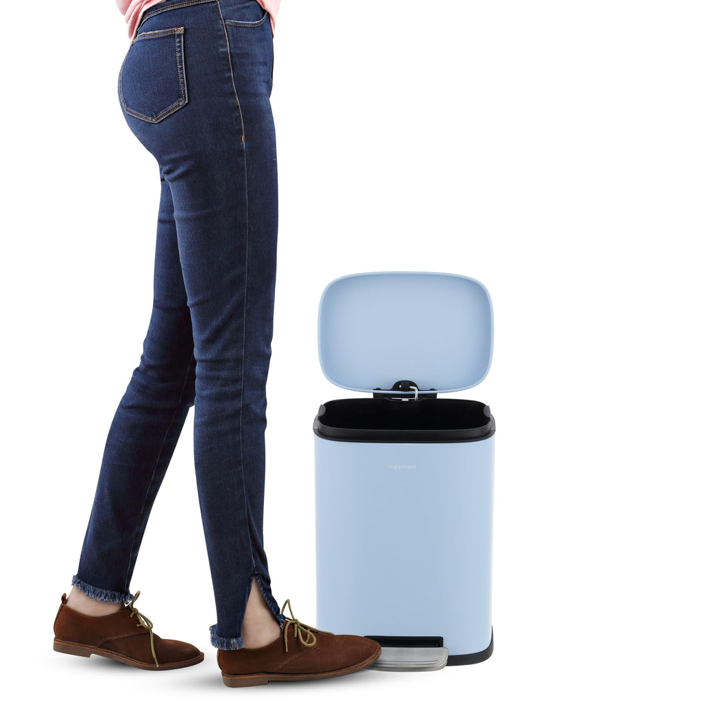 happimess HPM1006B Connor Rectangular 13-Gallon Trash Can with Soft-Close Lid and Free Mini Trash Can, Fingerprint Resistant, Modern, Minimalistic for Home, Kitchen, Office, Bathroom, Black