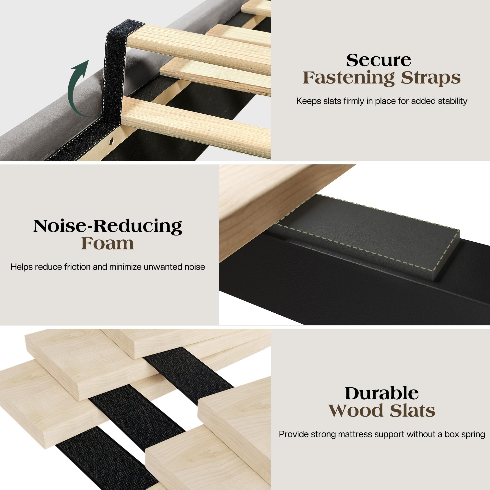 LUXOAK Queen Size Platform Bed Frame, Velvet Upholstered Sleigh Bed with Curved Headboard & Footboard, Deep Button Tufted, Wood Slats Support, No Box Spring Needed, Black