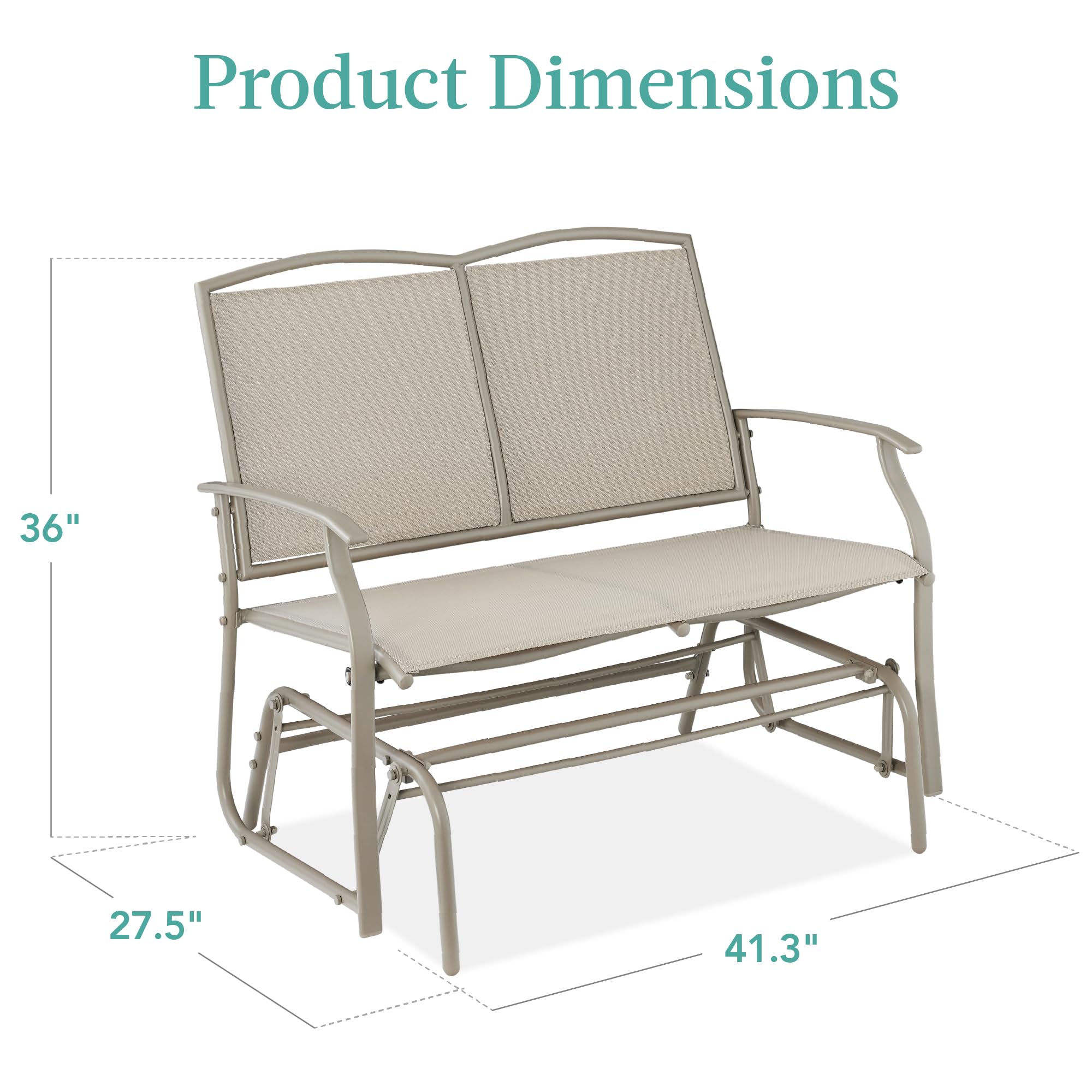 Best Choice Products 2-Person Outdoor Patio Swing Glider Steel Bench Loveseat Rocker for Deck, Porch w/Textilene Fabric, Steel Frame - Black