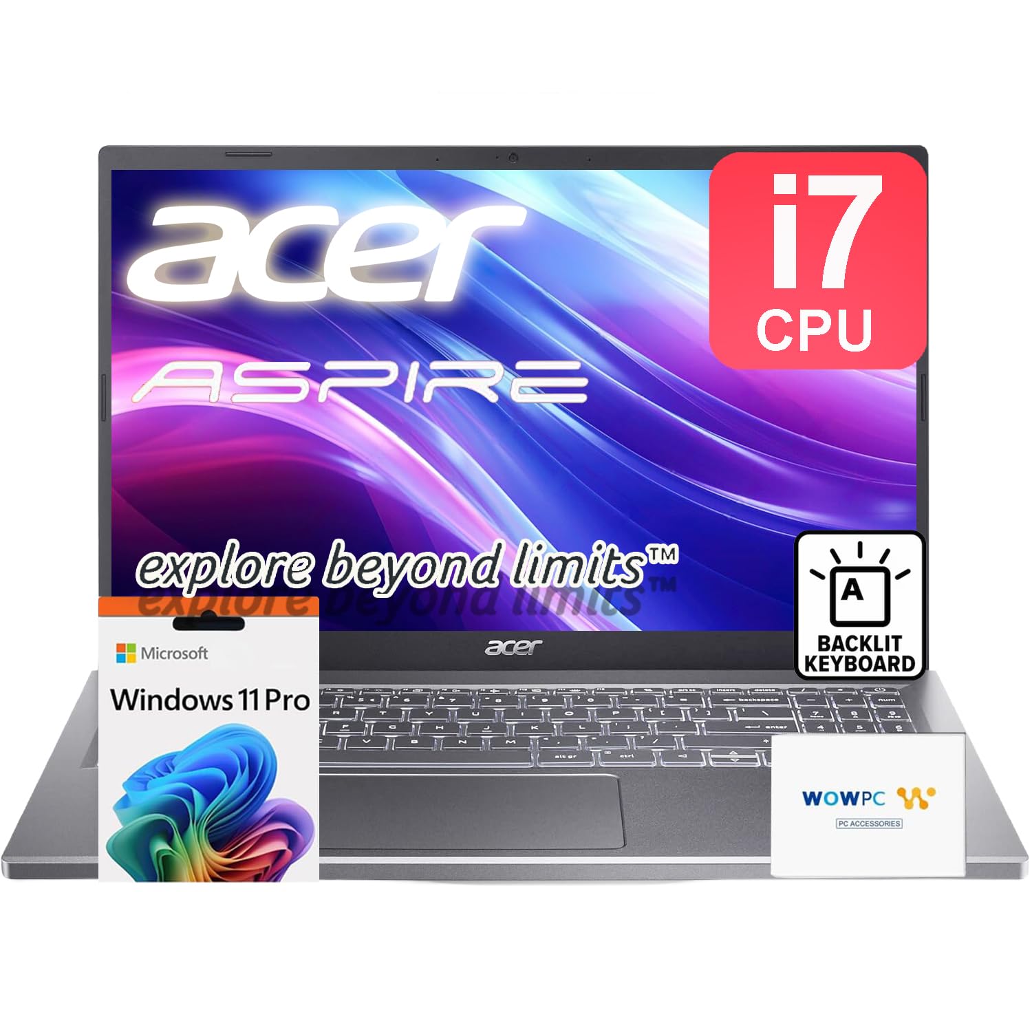 acer Aspire Premium 15.6" Laptop | Intel Core i7-1255U up to 4.7GHz | 32GB RAM - 1TB PCIe SSD | Backlit Keyboard | FHD | Wi-Fi 6 | Iris Xe Graphics | Webcam | Win11 Pro | WOWPC Recovery USB